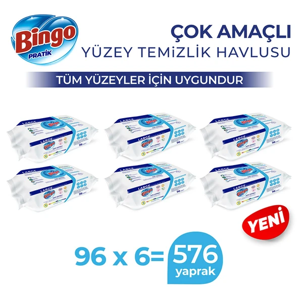 Bingo Yüzey Temizlik Havlusu Large Beyaz Sabun 96x6 (576 YAPRAK) ürün görseli