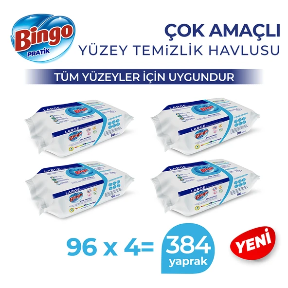 Bingo Yüzey Temizlik Havlusu Large Beyaz Sabun 96x4 (384 YAPRAK) ürün görseli 1
