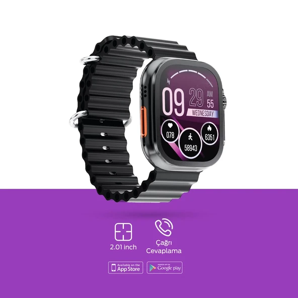 Polosmart PBS139 2.01 İnç Dokunmatik Ekran Akıllı Saat Dahili Hoparlör ve Mikrofon Siyah - Resim 2