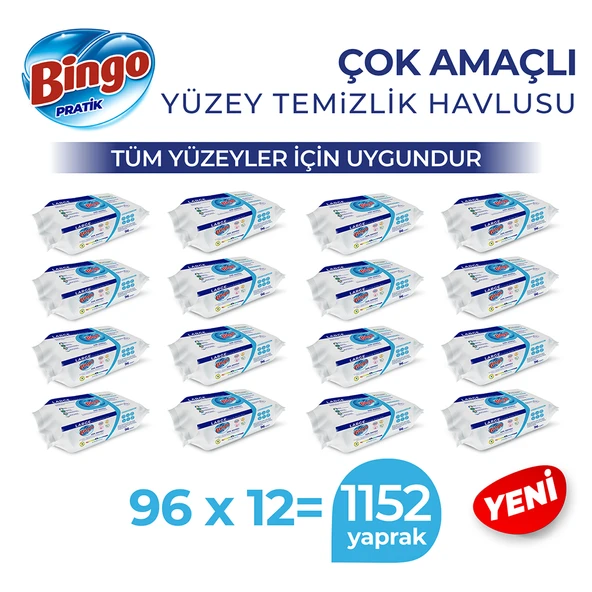 Bingo Yüzey Temizlik Havlusu Large Beyaz Sabun 96x12 (1152 YAPRAK) ürün görseli 1