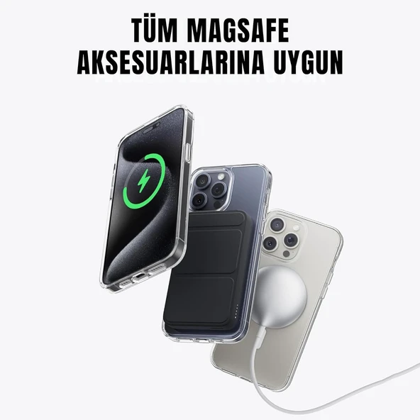 Cisteen Apple iPhone 13 Pro uyumlu Magsafe Şarj Özellikli Şeffaf Sert PC SARARMAZ Telefon Kılıfı  - Resim 4