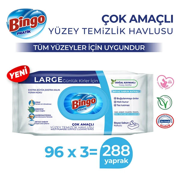 Bingo Yüzey Temizlik Havlusu Large Beyaz Sabun 96x3 (288 YAPRAK) - Resim 2