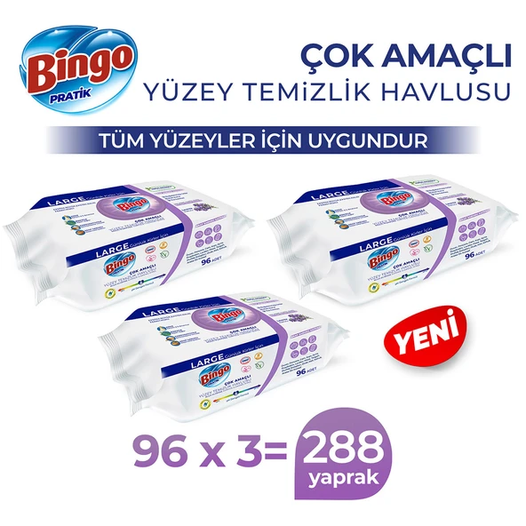 Bingo Yüzey Temizlik Havlusu Large Lavanta 96x3 (288 YAPRAK) ürün görseli 1
