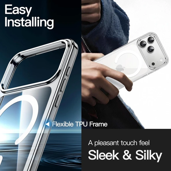 Cisteen Apple iPhone 17 Pro Max KozmikTuruncu uyumlu Magsafe Özellikli Şeffaf Sert PC SARARMAZ Kılıf - Resim 4