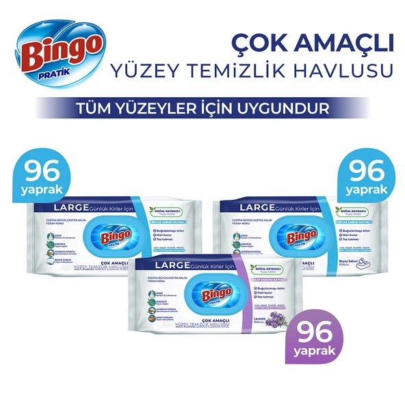 Bingo Yüzey Temizlik Havlusu 2 Beyaz Sabun + 1 Lavanta (288 Yaprak) ürün görseli