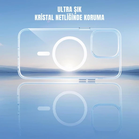 Cisteen Apple iPhone 14 Pro uyumlu Magsafe Şarj Özellikli Şeffaf Sert PC SARARMAZ Telefon Kılıfı  - Resim 5
