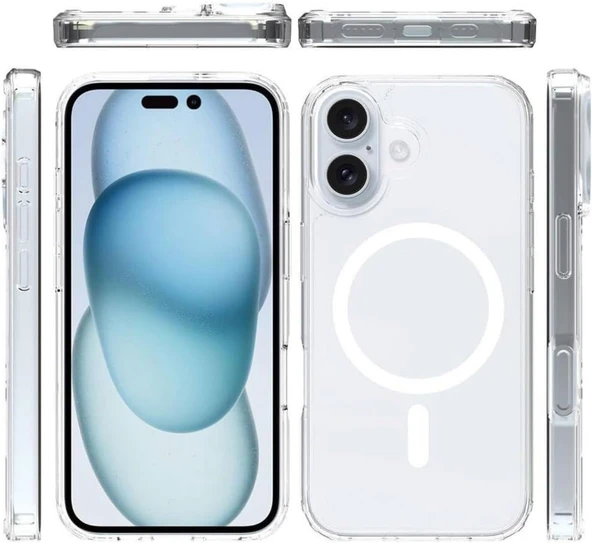 Cisteen Apple iPhone 16 uyumlu Magsafe Şarj Özellikli Şeffaf Sert PC SARARMAZ Telefon Kılıfı  - Resim 3