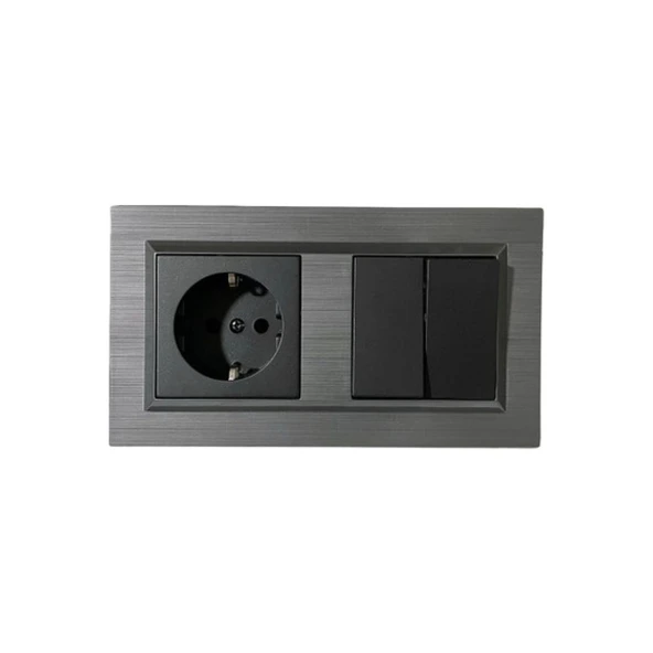 Asyagrup Ovivo Quantum Siyah İkili Set (priz,komütatör) - Çerçeve Dahil ürün görseli 1