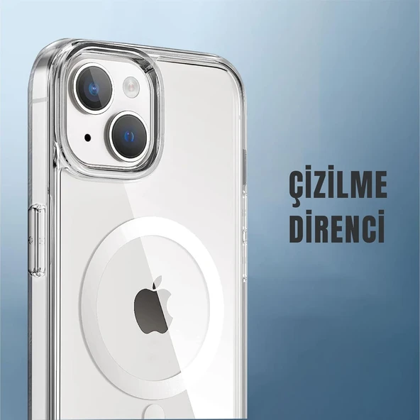 Cisteen Apple iPhone 14/15 Plus uyumlu Magsafe Şarj Özellikli Şeffaf Sert PC SARARMAZ Telefon Kılıfı  - Resim 3
