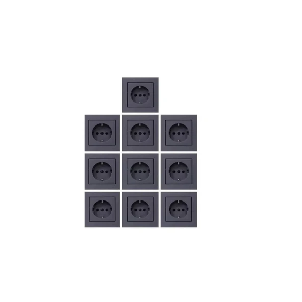 10 Adet Ovivo Grano Füme Topraklı Priz Çerçeve Dahil Tem 10'lu ürün görseli