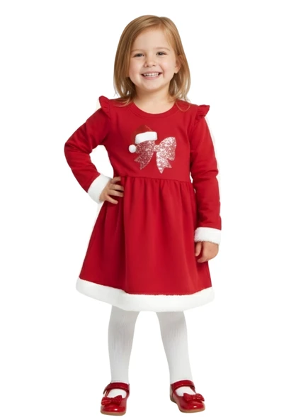 Kız Çocuk Elbise 2 İplik Baskılı Noellik ürün görseli 1