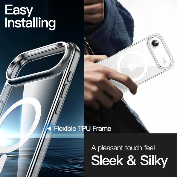 Cisteen Apple iPhone 17 AİR uyumlu Magsafe Şarj Özellikli Şeffaf Sert PC SARARMAZ Telefon Kılıfı  - Resim 3