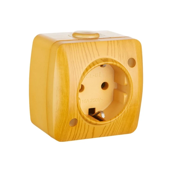 Sıva Üstü Kayın Ahşap Renkli Topraklı Priz Elbi / Alsu ürün görseli