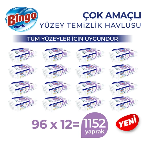 Bingo Yüzey Temizlik Havlusu Large Lavanta 96x12 (1152 YAPRAK) ürün görseli 1