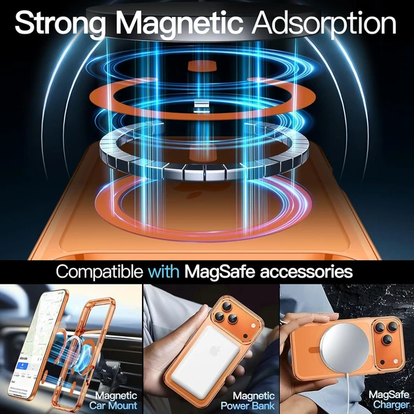 Cisteen Apple iPhone 17 Pro Max KozmikTuruncu uyumlu Magsafe Özellikli Şeffaf Sert PC SARARMAZ Kılıf - Resim 2