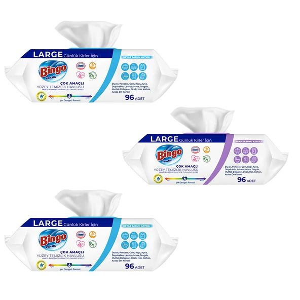 Bingo Yüzey Temizlik Havlusu 2 Beyaz Sabun + 1 Lavanta (288 Yaprak) - Resim 3