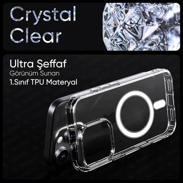 Cisteen Apple iPhone 17 Pro uyumlu Magsafe Şarj Özellikli Şeffaf Sert PC SARARMAZ Telefon Kılıfı  - Resim 4
