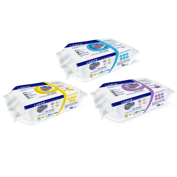 Bingo Yüzey Temizlik Havlusu Beyaz Sabun, Lavanta & Limon 96'lı (288 YAPRAK) - Resim 2