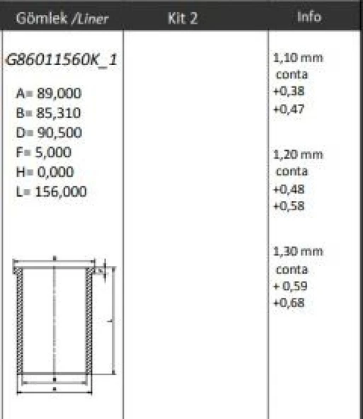 Ford Motor Gomlek (86,01) / (std) Transıt V185 V184 01>06 Mondeo 00>07 2,0tdci - Kingpiston G86011560k-1m ürün görseli