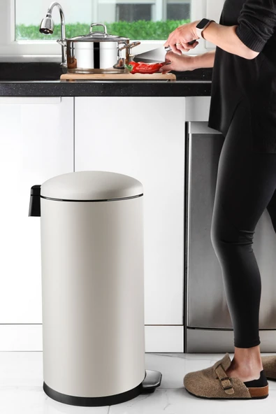 Prima Nova Paslanmaz Çelik Bombe Kapaklı Çöp Kovası 40 Litre Mat Bej ürün görseli
