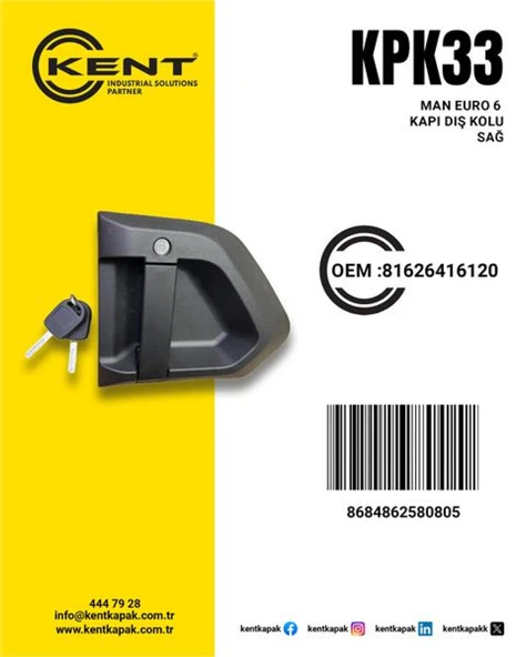 Man Truck Kapı Kolu Sag Euro6 Man Tgx Tgs Tgm Tgl - Kent Kpk-33 ürün görseli
