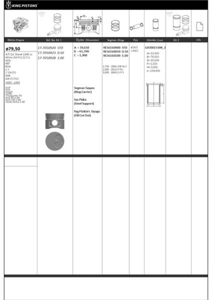 Vag Piston+segman 79.51mm Std 2,4d 24 Pim A80 A100 Cordoba İbiza İnca Toledo Felicia Caddy II Golf III P - Kingpiston 17-7050920 ürün görseli