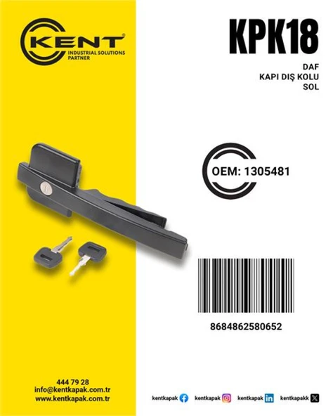Daf Truck Kapı Kolu (sol)  Daf Xf 95 105 F,,2002 2006> / 95 Xf,,1997 2002 / 95 …1987 1998 - Kent Kpk-18 ürün görseli