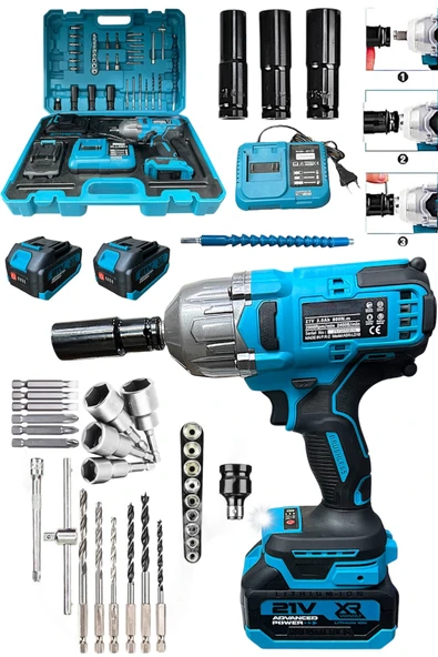 21 V 3.0 Ah Akülü Somun Bijon Sökme Takma Sıkma Matkap Kömürsüz Akülü Vidalama 10 Pilli Akü - 3