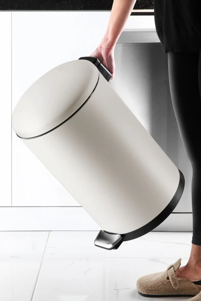 Prima Nova Paslanmaz Çelik Bombe Kapaklı Çöp Kovası 40 Litre Mat Bej - Resim 3