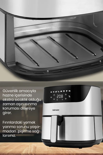 GOLDMASTER CHEFCOOK GM-7492 2000 W İNOX GENİŞ DOKUNMATİK AİRFRYER YAĞSIZ SICAK HAVA FRİTÖZÜ - Resim 6