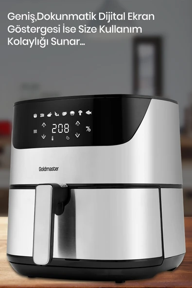 GOLDMASTER CHEFCOOK GM-7492 2000 W İNOX GENİŞ DOKUNMATİK AİRFRYER YAĞSIZ SICAK HAVA FRİTÖZÜ - Resim 3