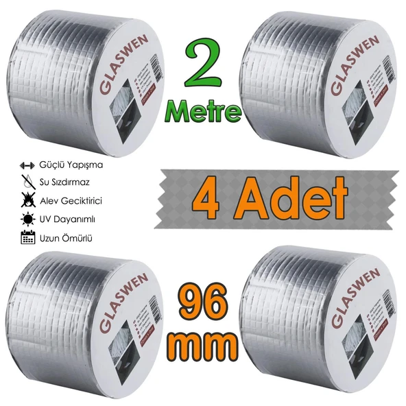 4 Adet Çatı İzolasyon Bandı 96 mm X 2 MT Su Sızdırmazlık Geçirmez Delik Yalıtım Çamur Boru Sakız Tamir Bant ürün görseli 1