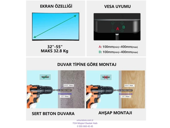 Samsung HG55AU800EE Crystal UHD 139 Ekran Uyumlu Lcd Led TV Hareketli Duvar Askı Aparatı - Resim 3