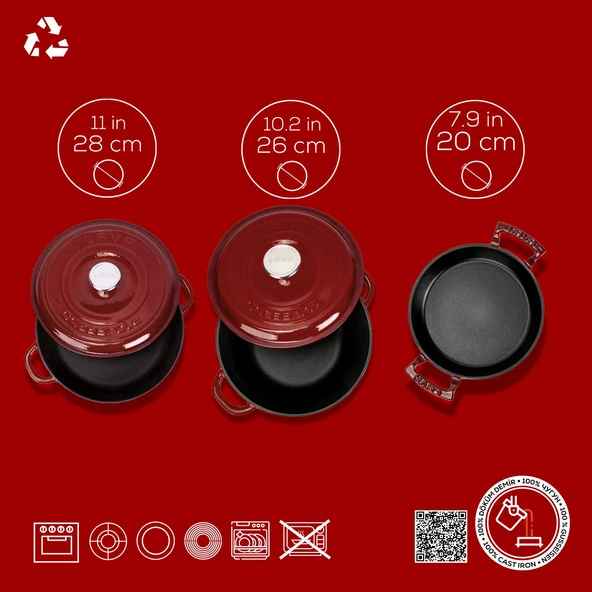 LAVA Döküm Bordo Serisi 5 Parça Set – Sıcak Lezzetler, Göz Alıcı Renk - Resim 4