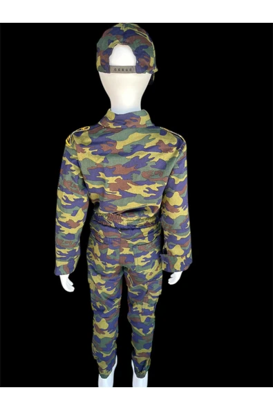 MODA ÇOCUK ASKER KOSTÜMÜ Çocuk Asker Kostümü 3-14 Yaş – Kamuflaj Tulum Şapka Takım - Resim 5