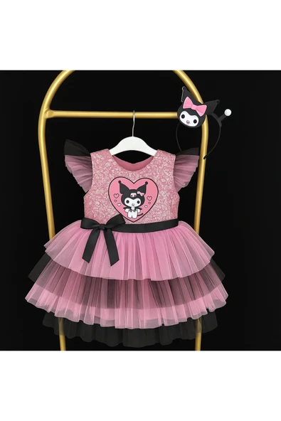 arya kostüm çocuk kostüm 3-10 Yaş Kuromi Karakterli Elbise Kız Çocuk Tütü Kostüm ve Parti Elbisesi - Resim 2
