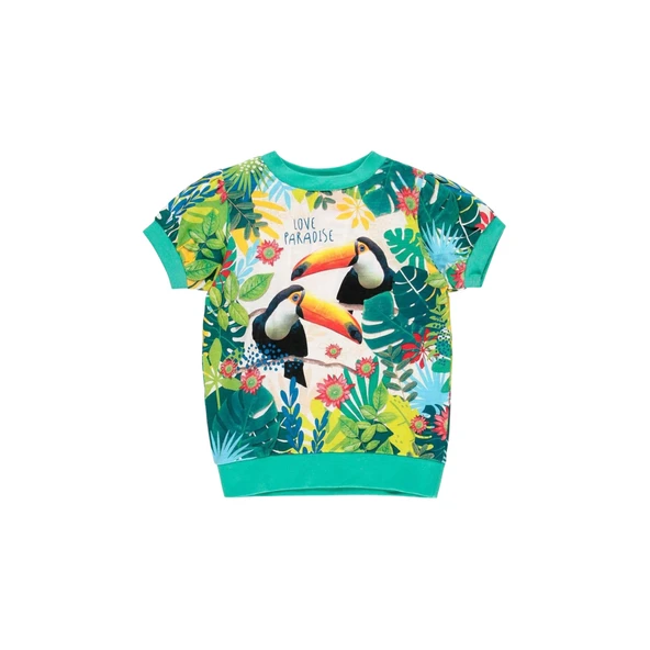 Kız Çocuk Tukan Baskılı Kısa Kollu Tişört Yeşil ürün görseli 1