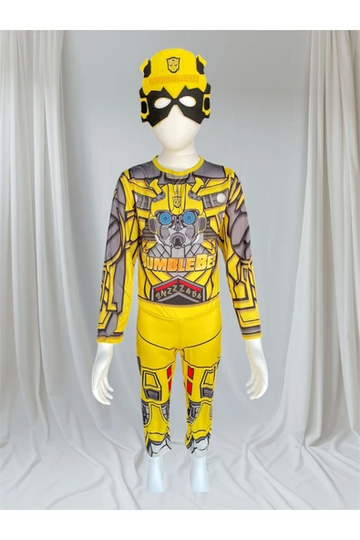MODA ÇOCUK KOSTÜM Transformer Bumblebee Kostüm – 3-8 Yaş Çocuk Süper Kahraman Kıyafeti - Resim 3