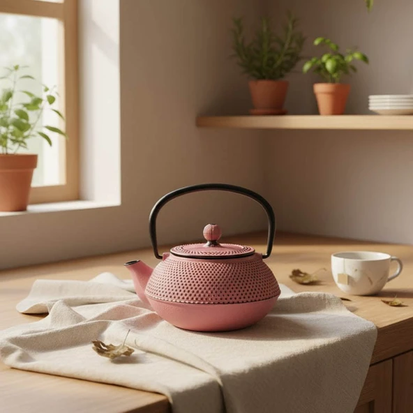 Taşev Linden Sümbül 750 ml Döküm Demlik Pembe - Resim 2