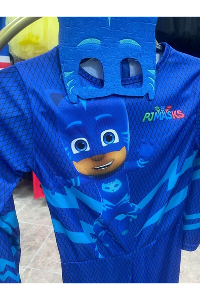 MODA 3-8 Yaş Pijamask Kedi Çocuk Kostüm Seti – Maske ve Tulum Dahil - Resim 5