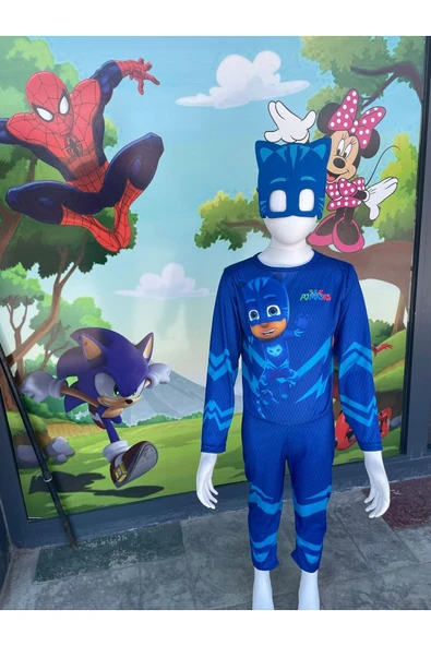 MODA 3-8 Yaş Pijamask Kedi Çocuk Kostüm Seti – Maske ve Tulum Dahil - Resim 2