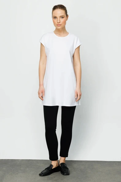 31419 ONTEKS SIFIR YAKA UZUN BASİC TUNİK BLUZ - Resim 5