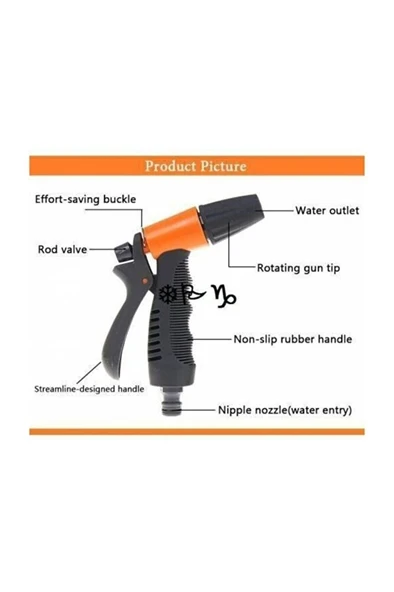 Yüksek Basınçlı Su Püskürtme Tabancası Sulama Bahçe Hortumu Tazyikli Püskürtme Fıskiye - Resim 3