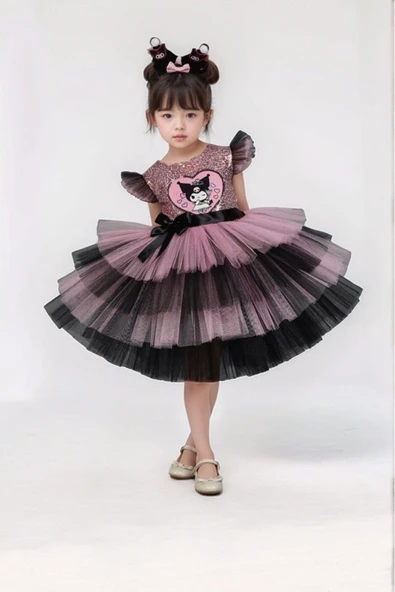 arya kostüm çocuk kostüm 3-10 Yaş Kuromi Karakterli Elbise Kız Çocuk Tütü Kostüm ve Parti Elbisesi ürün görseli