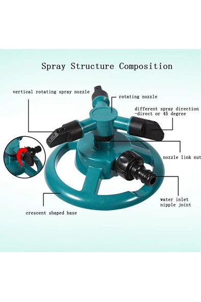 Bahçe sulama fıskıyesi hortum klipsli yağmurlama fiskiyesi 360 derece döner başlık - Resim 2