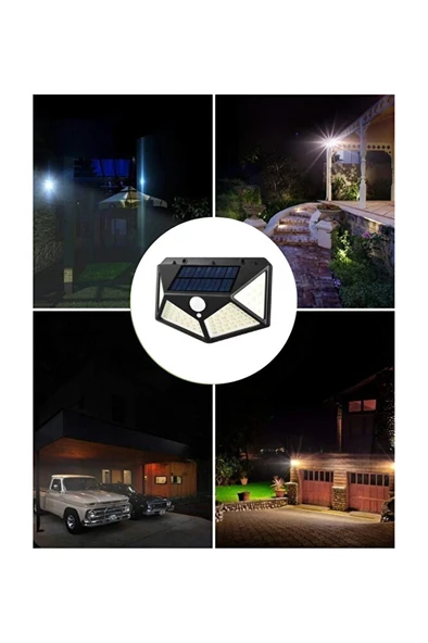 2 Adet Solar Güneş Enerjili Hareket Sensörlü Duvar Lambası Bahçe Lambası 100 Ledli Su Geçirmez - Resim 4