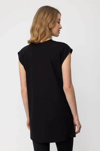 31419 ONTEKS SIFIR YAKA UZUN BASİC TUNİK BLUZ - Resim 4