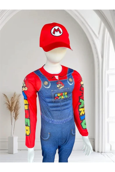 3A MODA ÇOCUK KOSTÜM Super Mario Çocuk Kostümü 4-10 Yaş Erkek Kostüm Seti - Resim 4