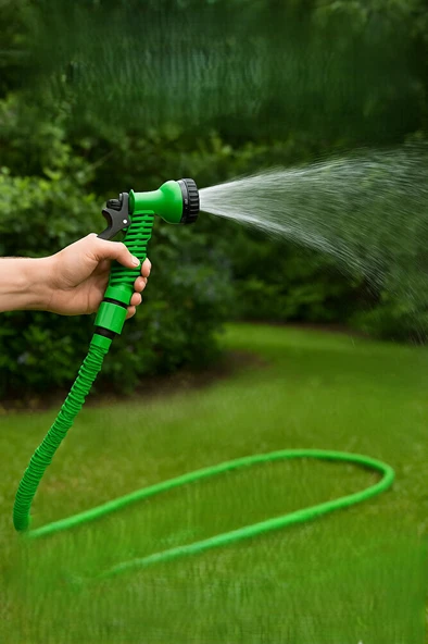 15 metre Uzayan Bahçe Sulama Araç Yıkama Hortumu 7 Kademeli Başlık Tabanca ürün görseli