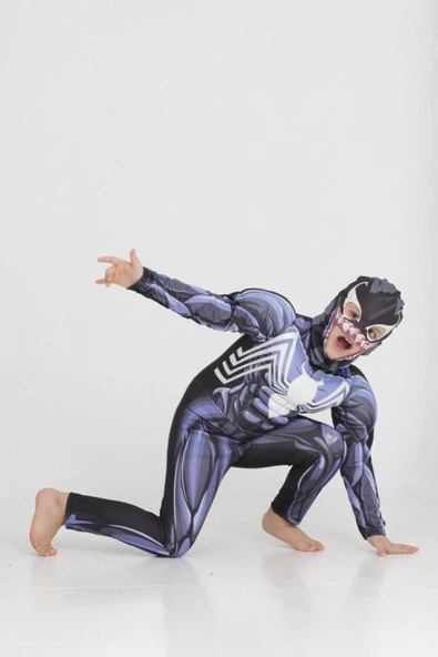 3A MODA ÇOCUK KOSTÜMÜ Venom Çocuk Kostümü – 4-10 Yaş Erkek Süper Kahraman Tulum - Resim 2